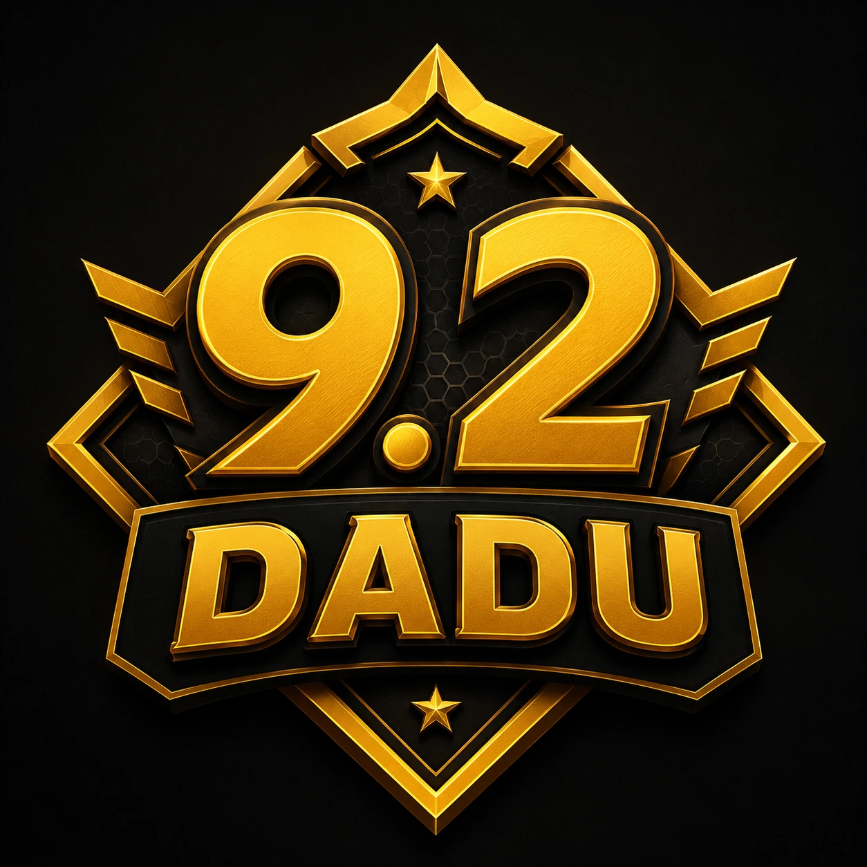 Golden "9.2 DADU" emblem with star and wing designs on a black background, inspired by the iconic style of the 92 Dadu Game.